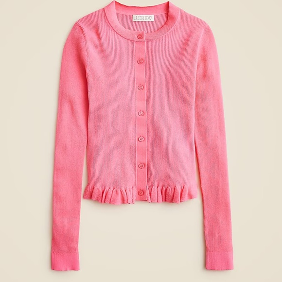 J. Crew Sweaters - J.Crew ruffle trim cotton gauze cardigan pink sherbet size large NWT